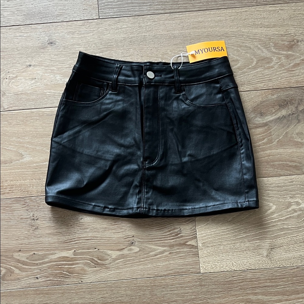 Black Faux Leather Mini Skirt
